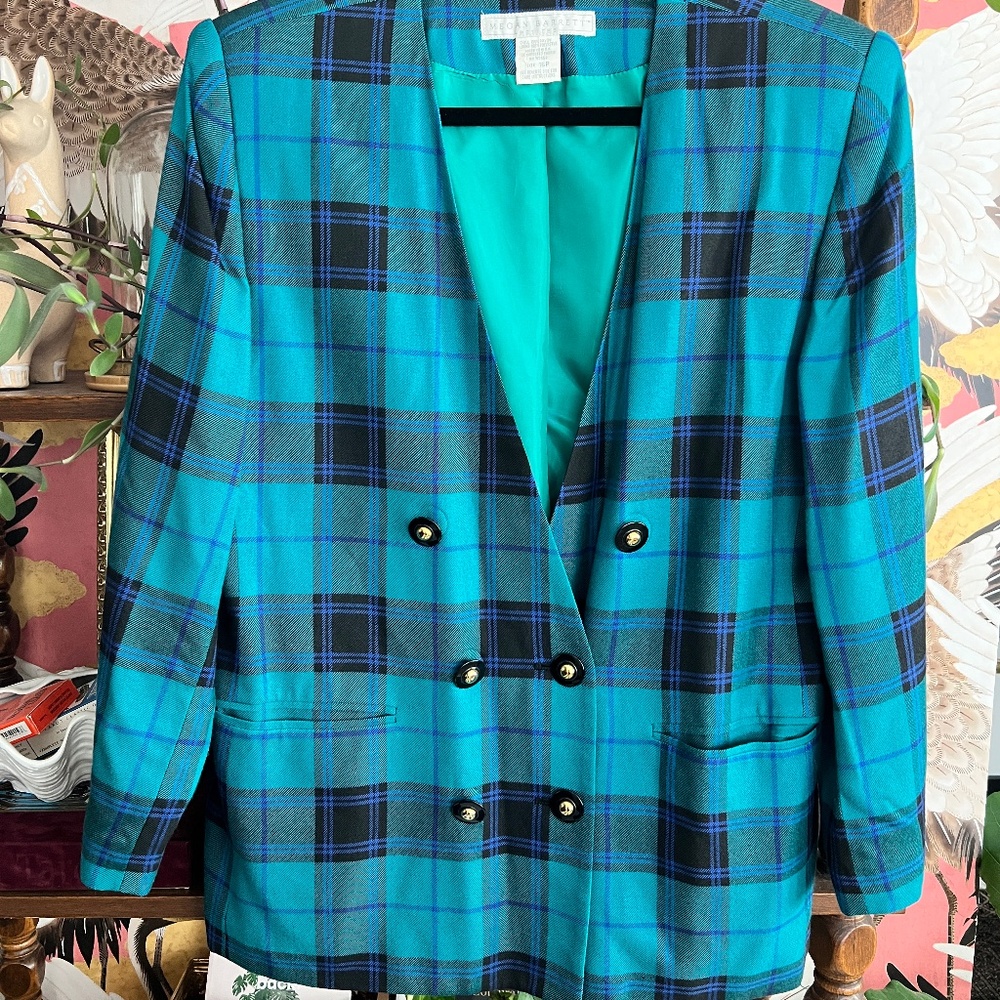 Vtg 80's Blue and green double breasted blazer